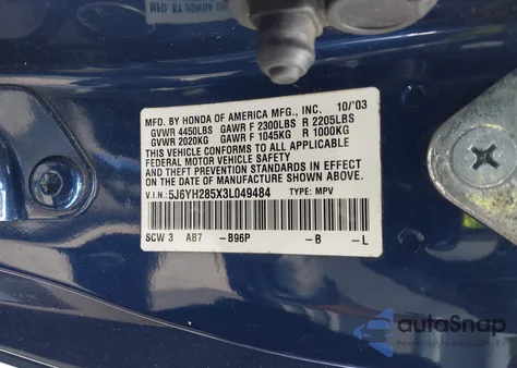 2003 Honda Element Ex z USA, uszkodzony, nr VIN 5J6YH285X3L049484